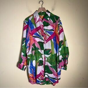 VIOLET SKY oversized tropical vacation resortwear comfy swimsuit shirt dress 3X